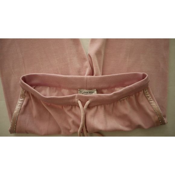 St. John Sport x Marie Gray Women's Sz M Pale Pink Studded Velour Pants - Picture 3 of 6